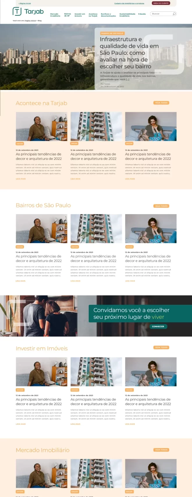 Layout do blog - novo site Tarjab by agência Canzar